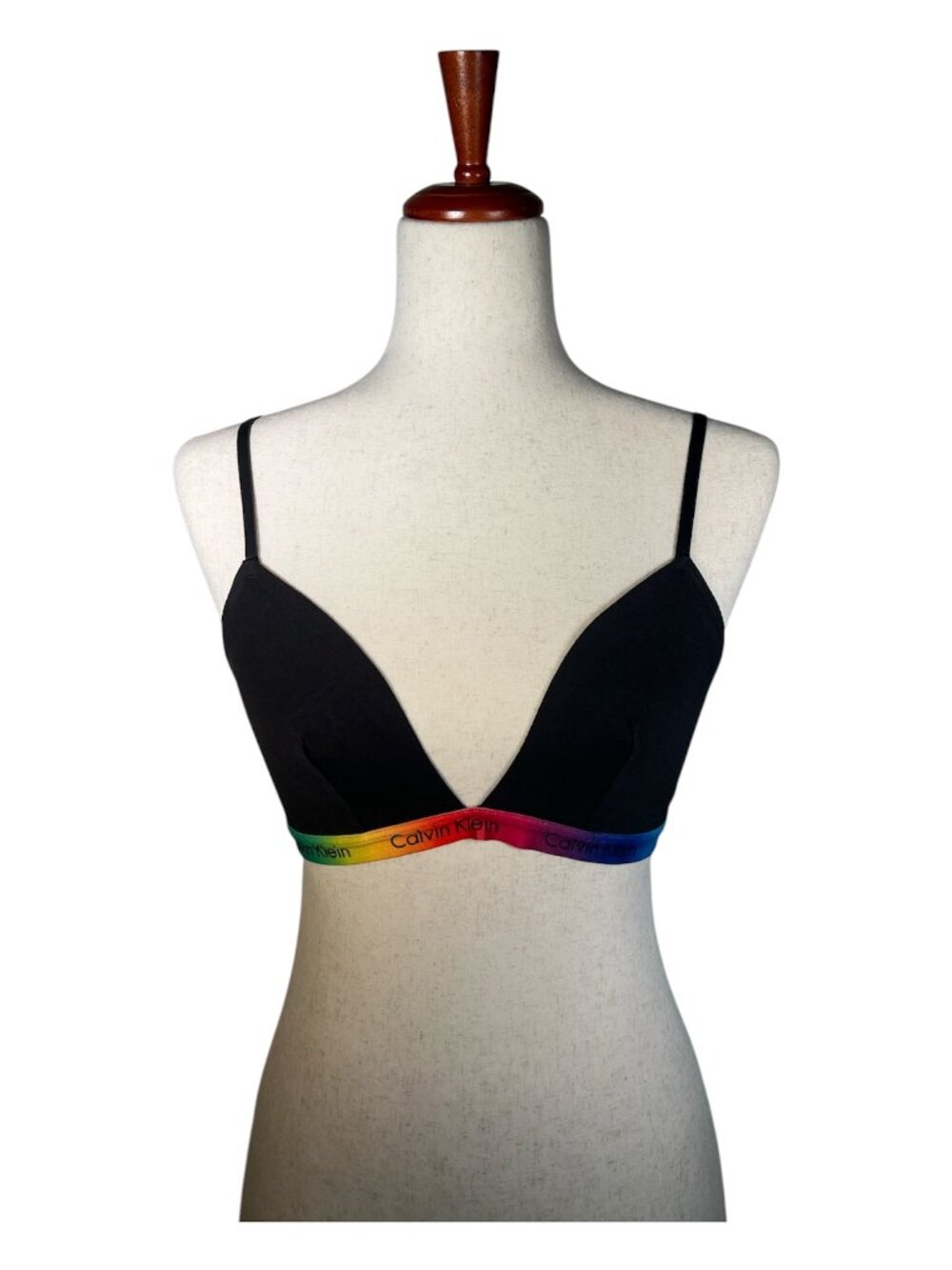 Calvin Klein Unlined Triangle Bralette  Large L Black Rainbow Band Cotton Soft